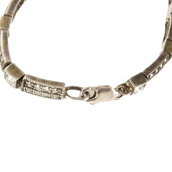Sterling link bracelet with square crystals and round marcasites - 7" - Picture 3 of 3